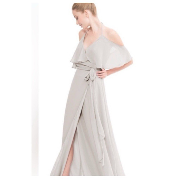 Joanna August Gray Bridesmaid Dress Size M Lauren Chiffon Fairy Flutter Wrap - Picture 1 of 6